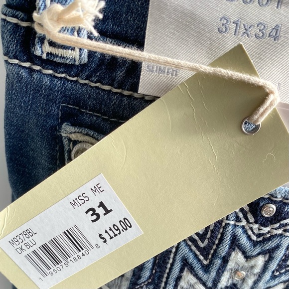 Miss Me Women's Jeans 31X34 Mid-Rise Bootcut Aztec Embroidered Diamond NWT - Picture 7 of 14